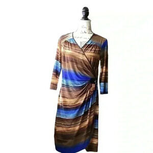 Mlle Gabrielle blue/brown/black  gorgeous patterned  wrap dress size XL